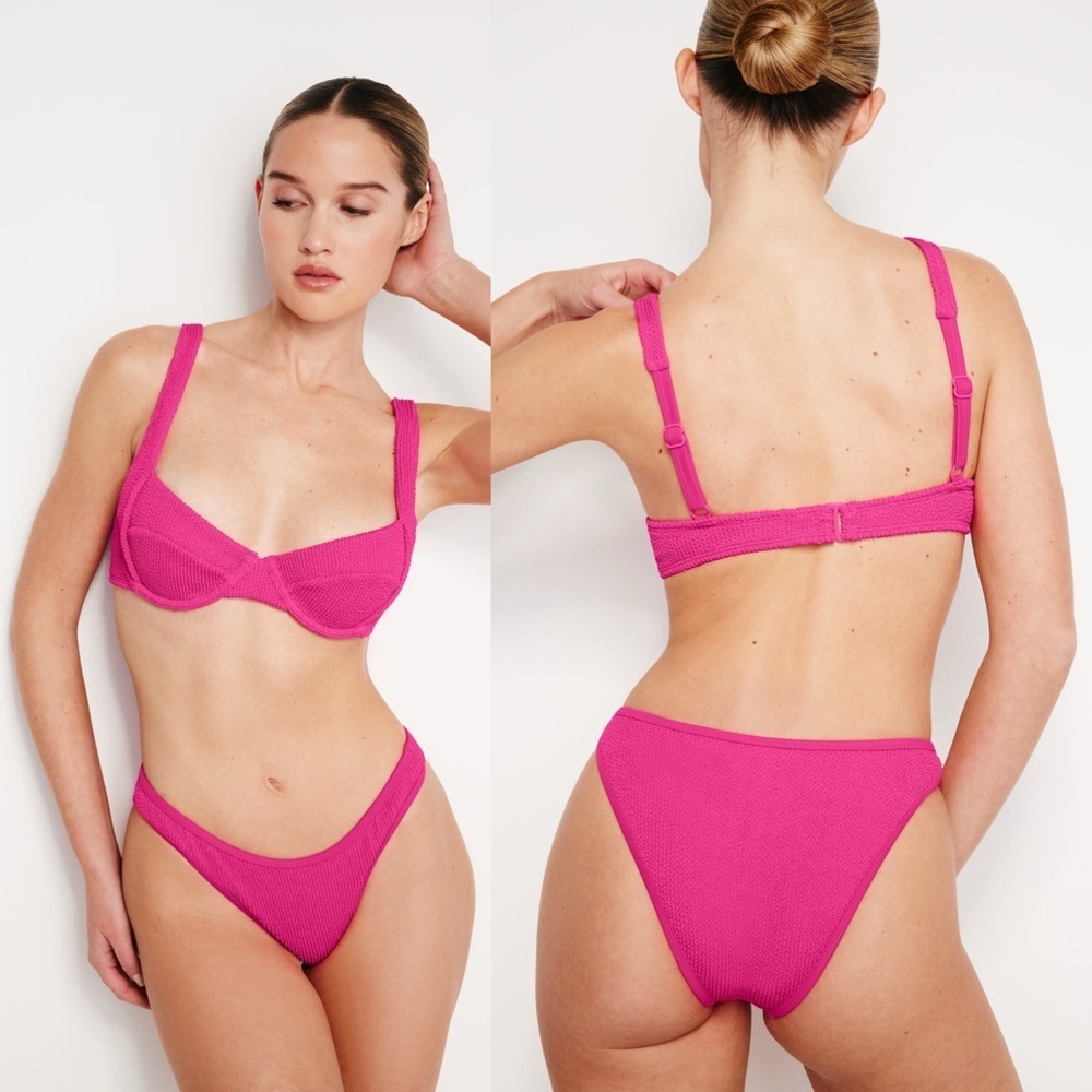 Sz S/M Good American Always Fits Demi Bikini Top & Classic Bottom In Pink Glow - Picture 6 of 7